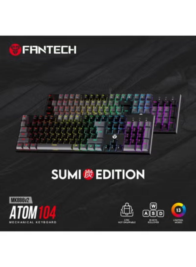 فانتيك لوحة مفاتيح ميكانيكية Mk886V2 Atom 104 إصدار Sumi بمفاتيح زرقاء - Image 2